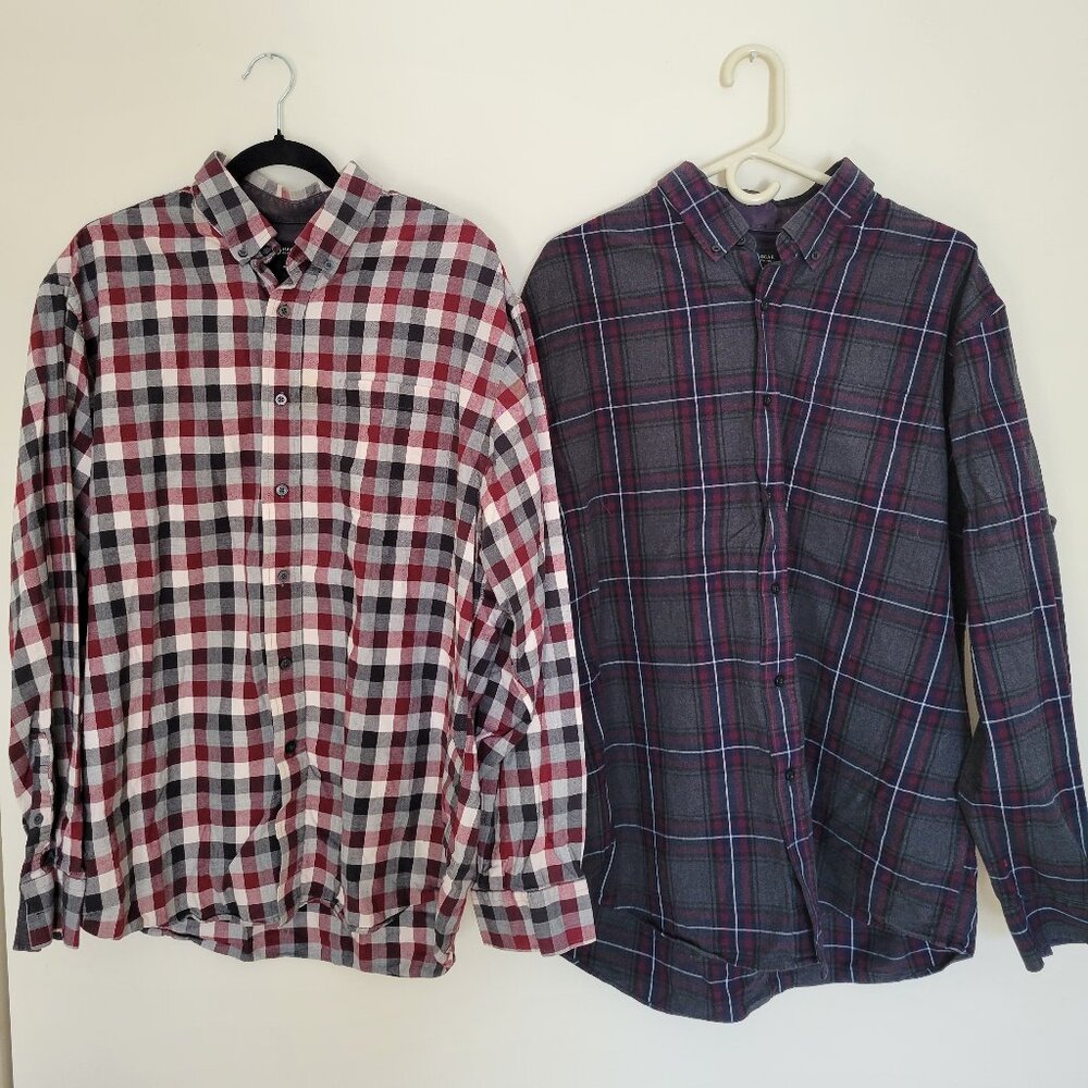 Men’s Haggar | Casual Button-Up Plaid Shirts | Size XL (Bundle of Two)